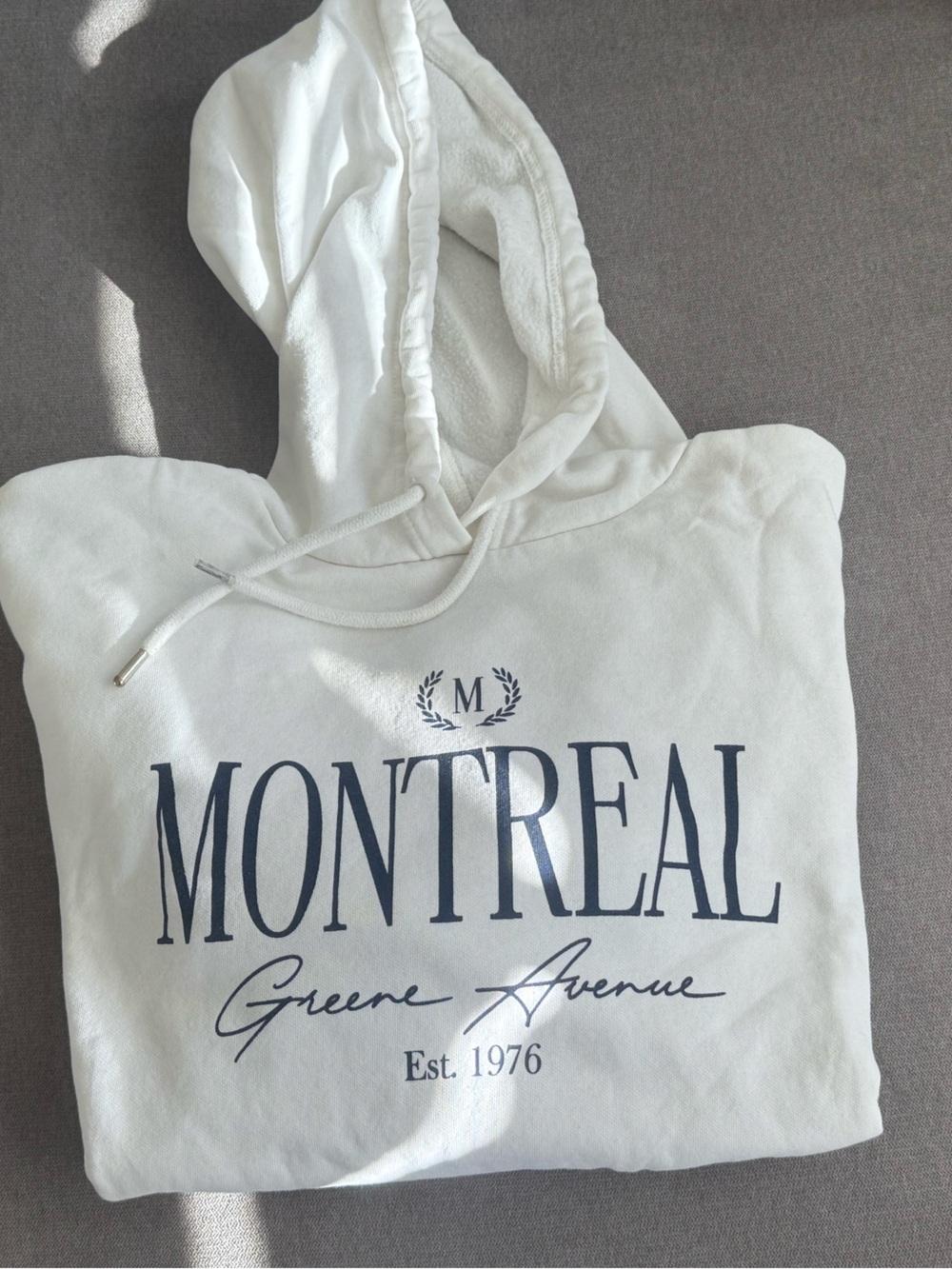 Zara White Hoodie with Navy 'Montreal' Print